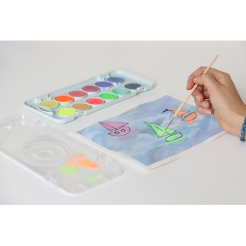 Palette peinture aquarelle de 12 pastilles multicouleurs pour enfants à  partir de 4 ans
