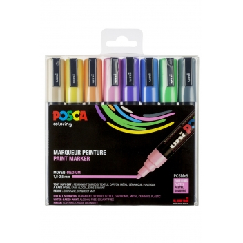 PC5M/8A ASS25 - 3296280033464 - Posca - Marqueurs Posca PC5M Pointe conique moyenne Pastel 8 pièces