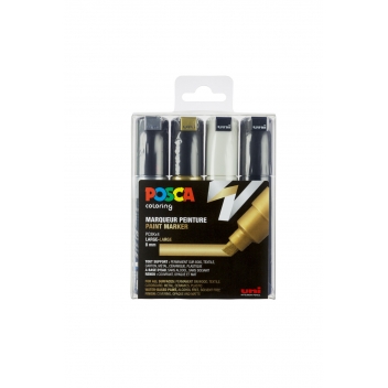 PC8K/4A ASS09 - 3296280033488 - Posca - Marqueur Posca PC8K Pointe large biseautée Metalic 4 pièces