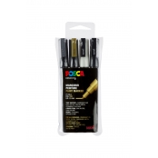 Marqueurs Posca PC3M Conique fine x4 Noir Blanc Or Argent