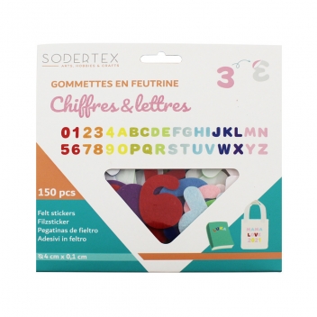 L211968 - 3900002119687 - Sodertex - Motif adhésif feutrine Lettres et chiffres 150 pièces - 2