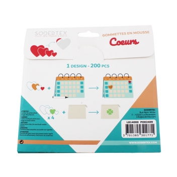 L814000 - 3701385301771 - Sodertex - Sticker en mousse Coeurs 200 pièces - 3