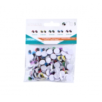 L770912 - 3701385300828 - Sodertex - Yeux mobiles adhésifs avec cils couleurs Ø10 mm 100 pièces - 3