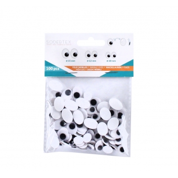 L773915 - 3701385300842 - Sodertex - Yeux adhésifs ovales Noirs Ø10 à 15 mm 100 pièces - 3