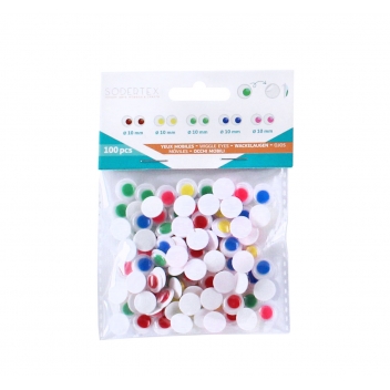 L771913 - 3701385300811 - Sodertex - Yeux mobiles adhésifs couleurs Ø10 mm 100 pièces