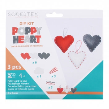L295973 - 3701385300491 - Sodertex - Kit 3 coeurs en feutrine 8 cm Couleurs assorties - 2