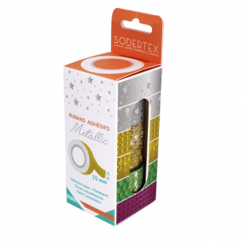 L911000 - 3701385301573 - Sodertex - Masking tape pailleté 1,5 cm 6 rubans Glitter déco - 2