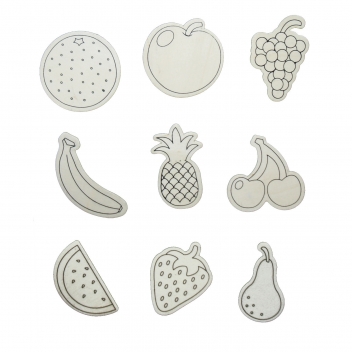 L970001 - 3701385301351 - Sodertex - Aimant pour Enfant en bois à colorier Fruits 9 pièces