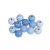 Perles en bois polies 12mm Tons bleu clair 32 pièces