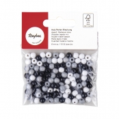 Perles en bois polies 6mm Tons noirs et blancs 115 pièces
