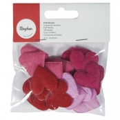 Coeurs en feutrine 3 cm Tons rouge et rose 24 pièces