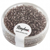Rocailles, 2 mm ø, avec garniture argent, lilas foncé, boîte 17 g