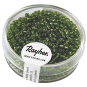 Rocailles, 2 mm ø, avec garniture argent, vert, boîte 17 g
