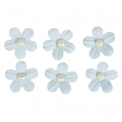 Sticker Fleurs en papier Bleu clair avec demi-perle et point adhésif 20 pièces