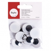 Yeux mobiles en plastique à coller, 25 mm ø, 20 pces, noir / blanc