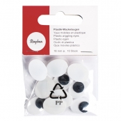 Yeux mobiles en plastique à coller, ø 18 mm, 10 pces, ovale, noir / blanc