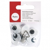 Yeux mobiles en plastique à coller, ø 20 mm, 10 pces, ovale, noir / blanc