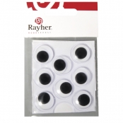 Yeux mobiles plastique autocoll., 20mm ø, 8 pces