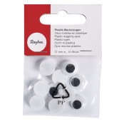 Yeux plastiques avec pupille mobile, 12 mm ø, 10 pces