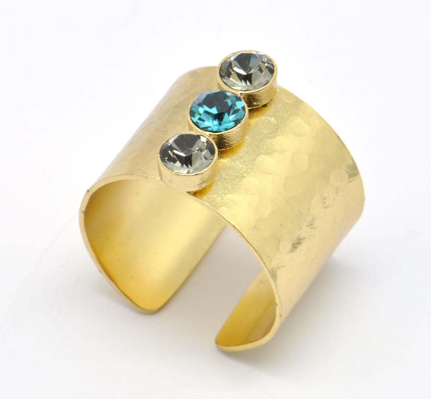 Bague metal martele et Cristal Swarovski Bleu La bonne etoile TRIO02002 160