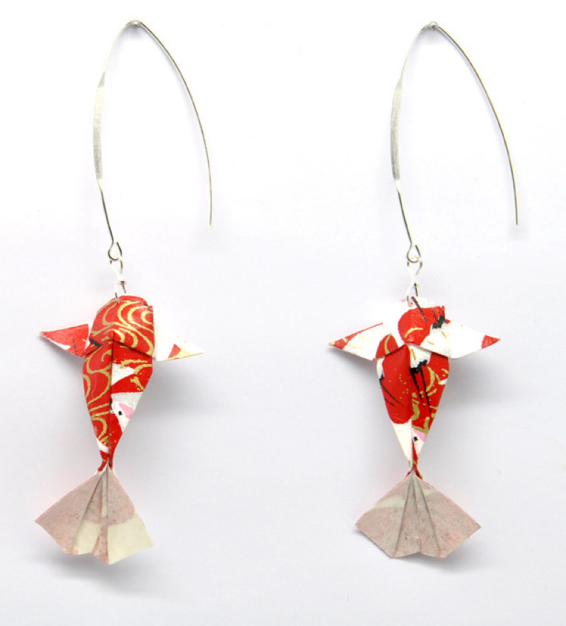 Boucles d'oreilles origami rouge Bijou artisanal unique made in