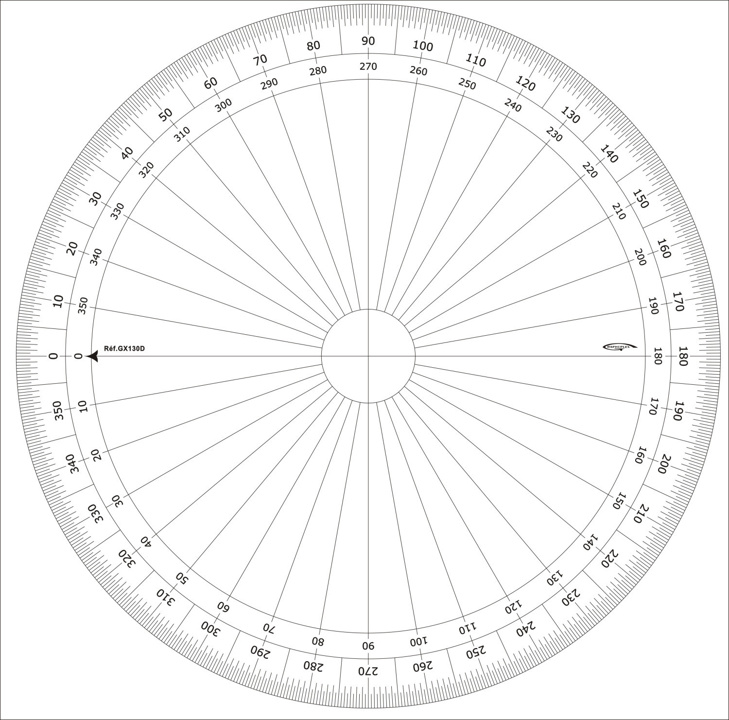 GRAPHOPLEX Rapporteur cercle entier 25cm degrés Transparent 
